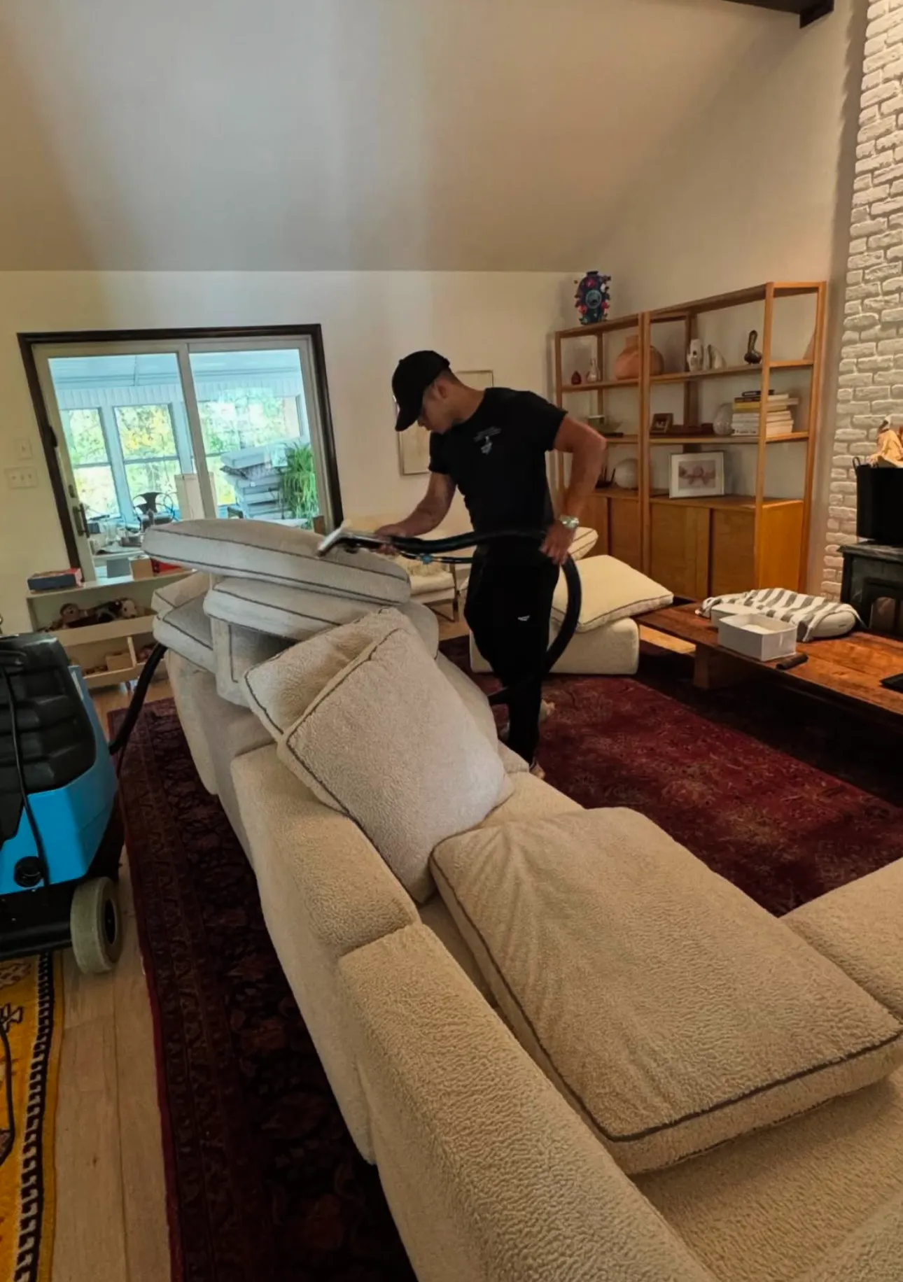 deep upholstery cleaning with equipment